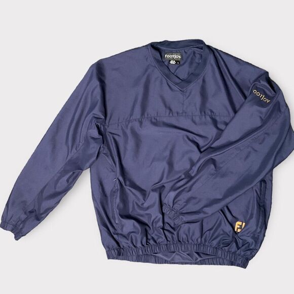 FJ Footjoy Golf Pullover Mens Large V Neck Jacket Wind Shirt  Navy Outdoor Logo - Picture 9 of 10